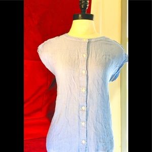 Ann Taylor Loft Sleeveless Blue Button Up Top Med